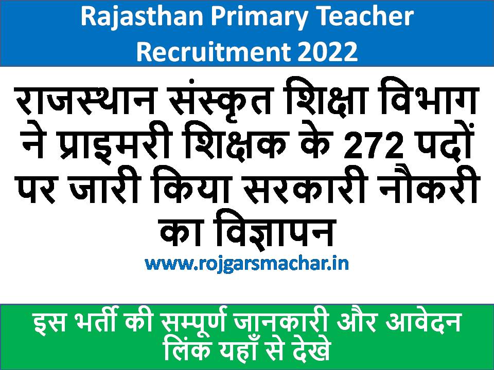 Rajasthan Primary Teacher Recruitment 2022