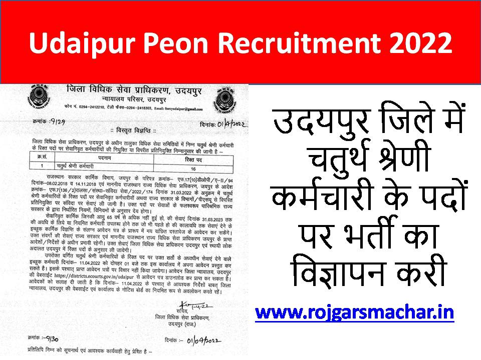 Udaipur Peon Recruitment 2022